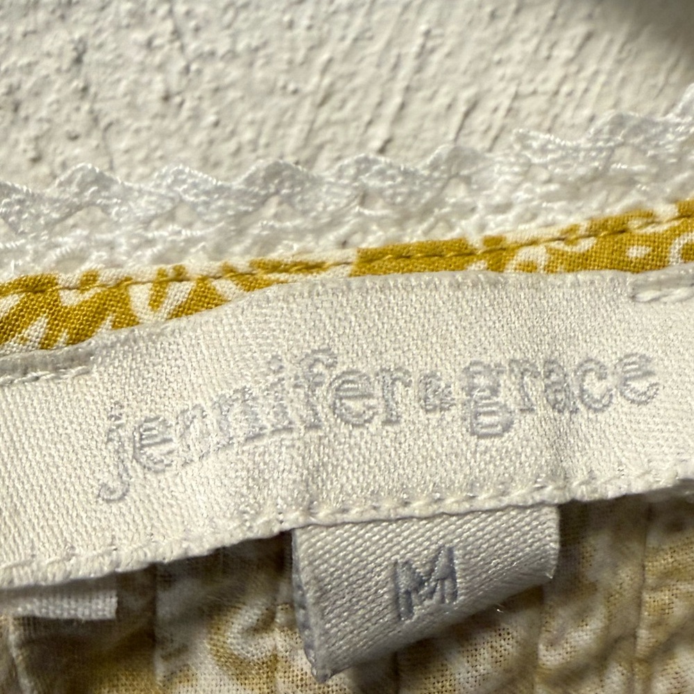 Earthy Boho Yellow Cottagecore Top Mustard Floral Lace Cotton Blouse Spring M - Picture 3 of 4